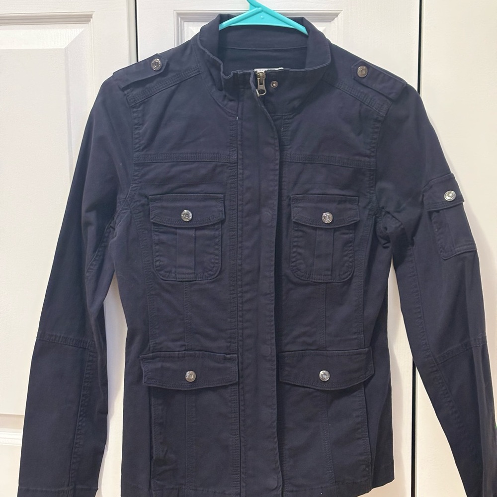 Kensie Blue Utility Jacket with Stand-Up Collar